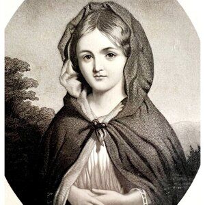 Little Red Riding Hood Steel Engraving 1859 Victorian Fairy Tale Art DWY5C